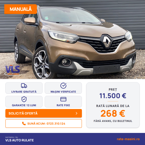 Renault Kadjar 1.6dci 130P/4x4/TRANSPORT GRATUIT/GARANTIE 12 LUNI/Rate Avans 0 Doar Cu Buletin