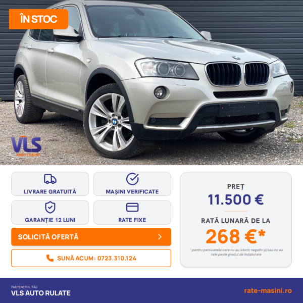 BMW X3 2.0D 185CP/Transport Gratuit/Garantie 12 Luni/Rate Avans 0 Doar Cu Buletin