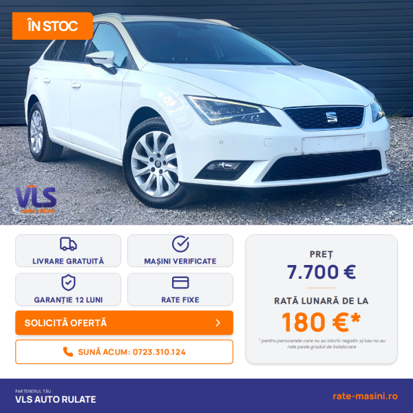 Seat Leon 1.6TDI 105CP/Transport Gratuit/Garantie 12 Luni/Rate Avans 0 Doar Cu Buletin