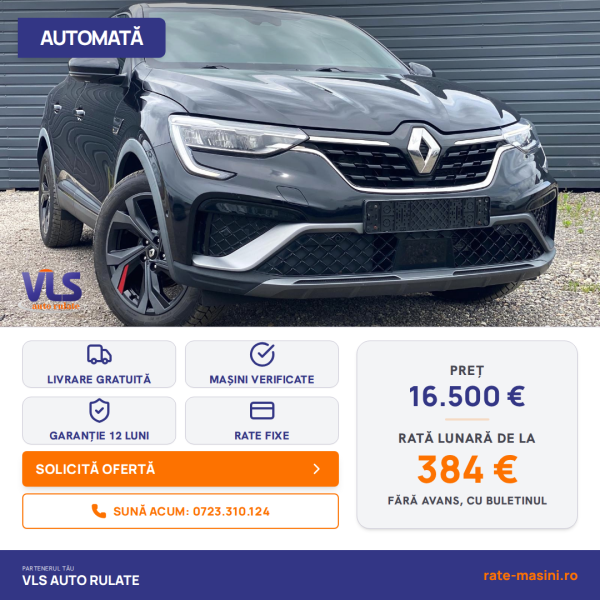 Renault Arkana RS line 1.6 Hybrid 145 CP/Transport Gratuit/Garantie 12 Luni/Rate Avans 0 Doar Cu Buletin