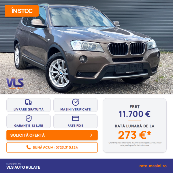 BMW X3 2.0D 185CP/Transport Gratuit/Garantie 12 Luni/Rate Avans 0 Doar Cu Buletin