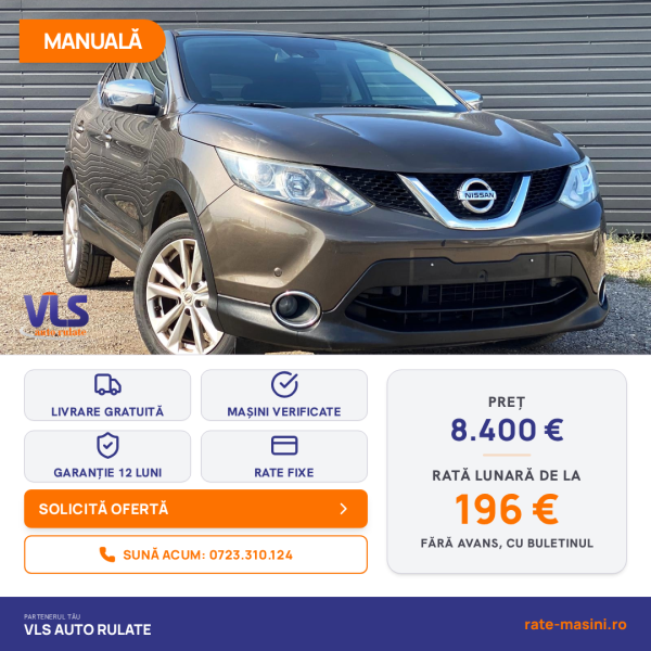 Nissan Qashqai 1.5dci 110CP/Transport Gratuit/Garantie 12 Luni/Rate Avans 0 Doar Cu Buletin